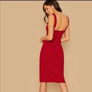 Red square neck dress